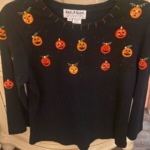 Vintage “Jack B Quick” Halloween/Fall Embellished Black Knit Women’s Top Size M